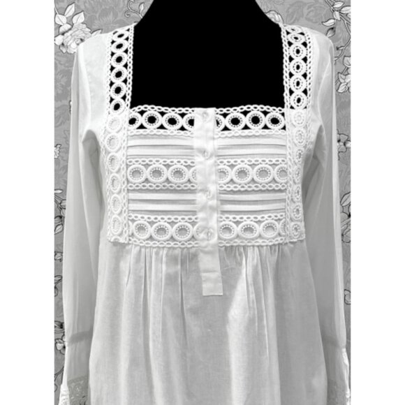 SoieRose SR-1213 Victorian 100% Cotton Nightgown – Square Neck Lace Trim - Picture 3 of 8
